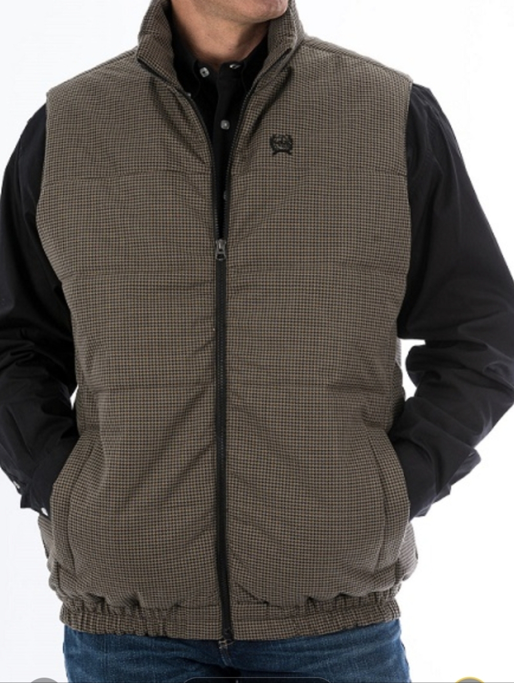 Cinch Houndstooth Quilted Puffer Men's Brown Vest Sz L